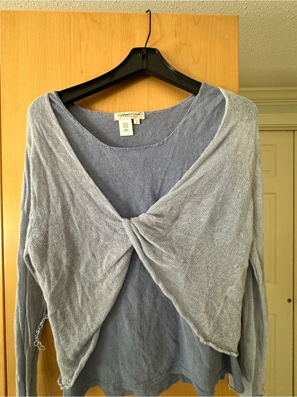Coldwater Creek Pale Blue Twist-Front Layered Knit Top